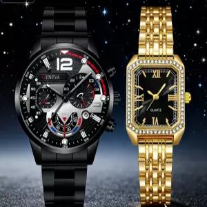 새롭고 아름답고 세련된 커플용 쿼츠 시계 패션 세트 합금 다이얼 일상용