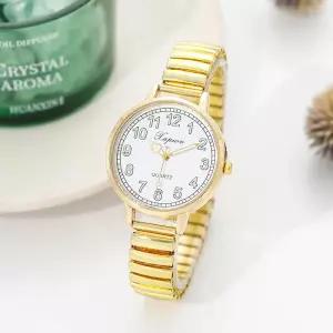 세련된 아라비아 숫자 여성용 시계 탄성 밴드 쿼츠 골동품 스타일 중년 및 을위한 간단하고 명확한