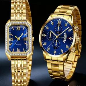 커플의 새로운 멋지고 세련된 쿼츠 시계 패션 세트 합금 다이얼 일상 착용 생일 파티 설날 크리스마스 및