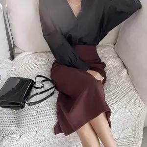 [옷자락][클리어런스]백슬릿 H라인 가을하객 오피스룩 모직 롱스커트_5