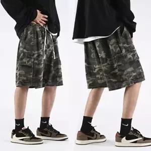 [옷자락]남자 오버핏 카모 카고 스트링 밴딩 시원한 폴리 반바지