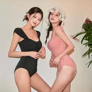 [옷자락]여자 비치웨어 러블리 셔링 민소매 모노키니 수영복