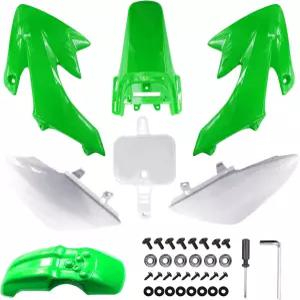 CRF50 125cc 피트 바이크 화이트 앤 그린용 볼트가 포함된 PRO BAT 7 PC 플라스틱 펜더 컴플리트 키트
