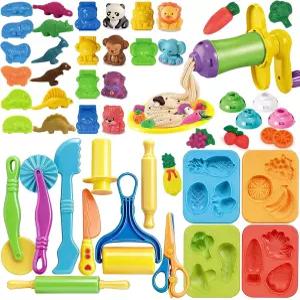 3개 반죽 도구 놀이 세트 핀 점토 커터 안전 가위 3D 디노 동물 및 몰드가 된 주방 메이커 기계 액세서리