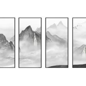 거실 산수화 장식 수묵화 유화 동양화 배경 전통 그림 원형 대형 침실 사무실 폭포 풍수