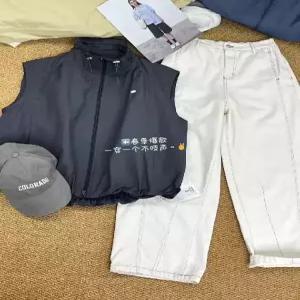 타노스캐주얼 여친 넥 집업 데일리룩 민소매 솔리드 더블 스트링 조끼 KUK1
