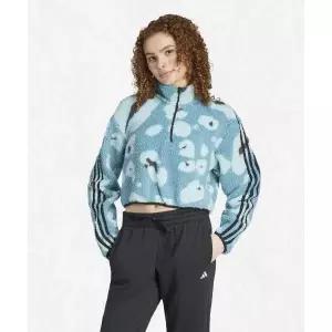 [아디다스] ADIDAS 애니멀 프린트 플리스 크롭 반집업 탑 - 스카이블루 IY0148 2570773