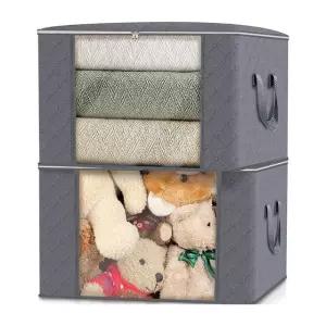 투명창 패브릭 리빙박스 옷정리함 55x42cm 지퍼 커버 100L 이불 수납함