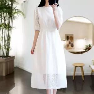 [하프클럽/]펀칭 원피스 셀프웨딩 데일리 휴양지 레이스 지퍼 롱