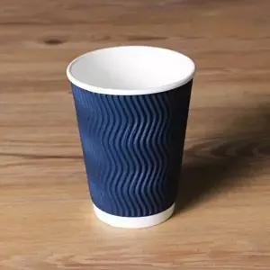 고품질 일회용 3중 단열컵 블루 12온스 커피 종이컵 500개 두꺼운종이컵 이중종이컵 색깔종이컵 WFHEO1V