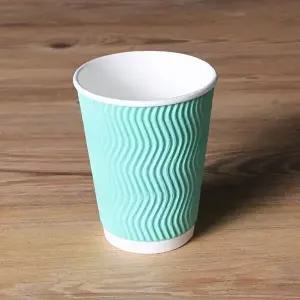 고품질 일회용 3중 단열컵 민트 12온스 커피 종이컵 500개 두꺼운종이컵 이중종이컵 색깔종이컵 WFHEO1W