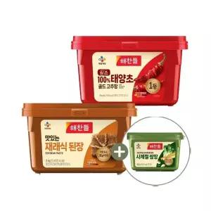 해찬들 원조 태양초 고추장 3kg x1개+재래식된장 3kg x1개+사계절 쌈장 500g x1개