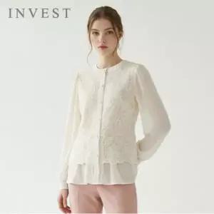 [인베스트] 레이스 배색 쉬폰 블라우스_IN6S1BL5101