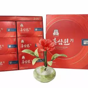 아토제이드 천연옥꽃  카네이션 한송이 라운드 + 정관장 홍삼원기 세트 (본품+50mlX30포+보석감별서+리본문