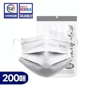 국내산 KFAD 비말차단 숨쉬기 편한 대형 마스크 200매 덴탈 일회용 마스크