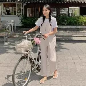 핫핑 벨로나 포켓 코튼 와이드 멜빵팬츠