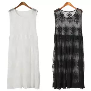 망사꽃레이스 에이프런 나시원피스 시스루 레이어드 민소매 롱조끼 베스트