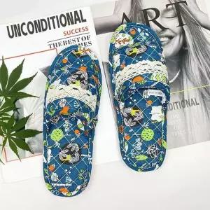 [쓰리몰] 신상 레이스 이중쿠션 면 실내화 층간소음방지 거실화 학원 어린이집 유치원 실내슬리퍼