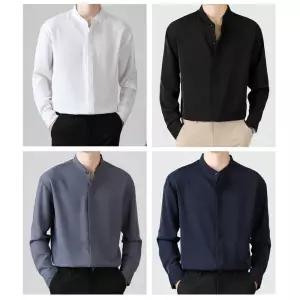 가을 봄 남자정장 차이나카라 남방 셔츠 긴팔 정장 남성 남자 면 남방 셔츠 반팔 블랙 봄 7부 가을