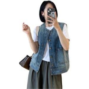 여름 루즈핏 포켓 데님 빅사이즈 조끼 오버핏 캐주얼