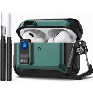 [미국배송] AIRPODS PRO 3 케이스 잠금 장치 2025 충격 방지 IPOD 3세대 보호 커버와 호환되며 청소 키트 및 카라비너 블랙/그린을 사용하는 남성 여성을 위한 제품입니다