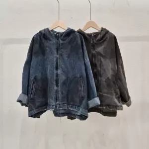 빅사이즈 빈티지 셀파 더티 데님 후드 자켓
