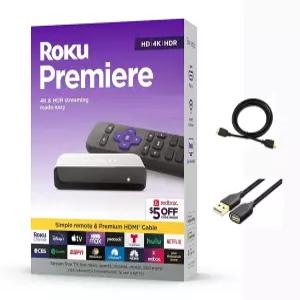 Roku 3920RW-SW 프리미어 - 4K/HDR 스트리밍 미디어 플레이어 프리미엄 고속 HDMI 케이블 및 간단한 리모컨