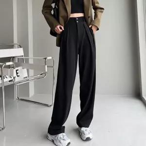 여자 슬랙스 투턱 투버튼 일자 밴딩 여성팬츠