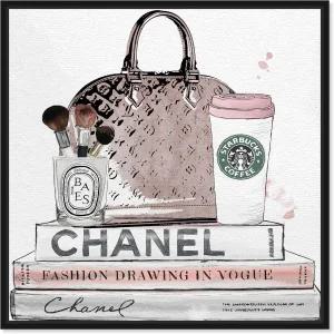 패션과 글램 프레임 월 아트 캔버스 프린트 블러셔 앤 메이크업 브러시 핸드백