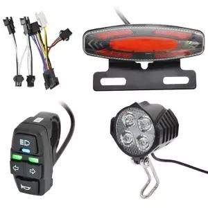 호환  Ebike 프론트 브레이크 후미등 세트 24V 36V 48V 배터리용 경적 포함 헤드라이트 스위치 Ebike 방향