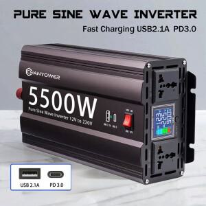 사인파 인버터 12V 220V 2000W/3000W/4400W/5500W DC-AC 변환기 차량용 전원 태양광 (고속 충전 USB C포트
