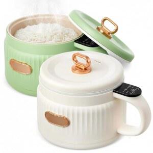 2개 1.6리터 전기 라면 밥솥 전골 국수솥, 끓이는 건조 보호, 논스틱 세라믹 코팅 다기능 게으른 냄비 6가지 요리 기능: 밥, 국 등 (초록색 및 노란색)