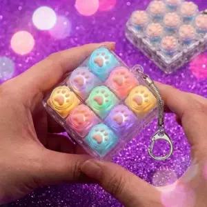 고양이 발바닥 키캡 키링 LED 9구 파스텔 클리커 열쇠고리 딸깍이 가방장식 키링