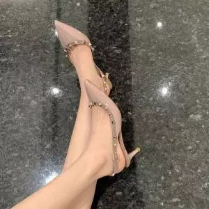 룽나루 여자 여름 샌들 누드 단화 펀칭 아웃도어 슬림핏 양가죽 하이힐 스틸레토 옆 웨지힐 HO2