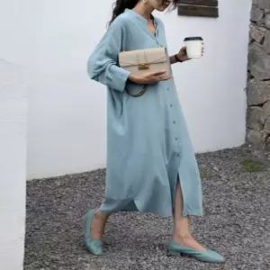 G125675 차이나카라 셔츠원피스 롱원피스