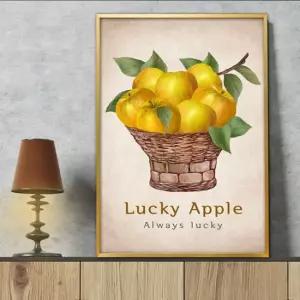 4.베이지바탕 황금사과바구니_A3 골드알루미늄 풍수그림 풍수인테리어 풍수 부자되는그림