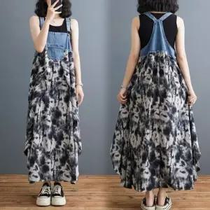 원피스 미디 데님 여름 여성패션 쉬폰 프릴 루즈핏 멜빵 DL2