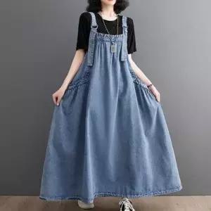 [애슬릿][애슬릿]데님 버클 멜빵 오버롤 여성 나시 롱 원피스