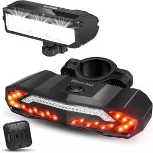 자전거 경적 알람이 장착된 WSAM 라이트 세트 방향 지시등이 리모컨 및 브레이크 경보 라이딩용 충전식