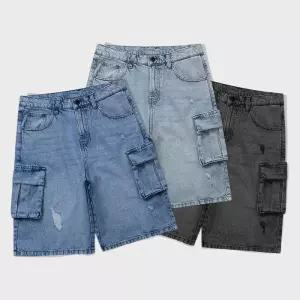 [화이트빌딩]여자 청반바지 5부 7부 와이드 버뮤다 카고 데님팬츠