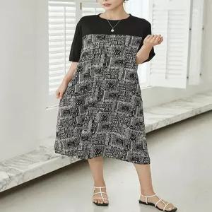 [WPBG]페이즐리 배색 반팔 롱 원피스