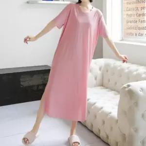 브이넥 여름 잠옷 롱원피스 시원한 홈웨어 긴팔 극세사 땡땡이