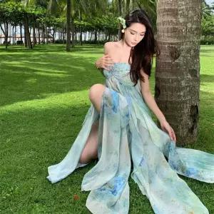 세군다 여자 쉬폰 시폰 원피스 해변 바캉스 비치 롱 여름 언밸런스 탑 홀터넥 DOS2