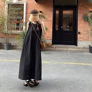 [옷자락][클리어런스]라운드넥 뒷트임 A라인 민소매 롱원피스_5