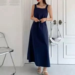 [옷자락][클리어런스]여름 백리스 스퀘어 나시 A라인 코튼 롱원피스_5