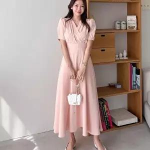 [옷자락][클리어런스]하객룩원피스롱 여리핏 셔링 랩 플레어 롱원피스_5