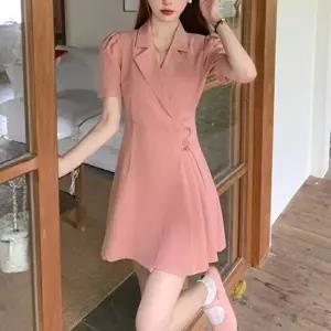 [옷자락][클리어런스]봄 여름 핑크 블랙 플리츠 랩 플레어 미니원피스_5