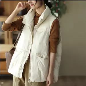 여성패딩조끼 숏 아우터 민소매 화이트오리털 보온 심쿵해외구매