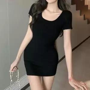 여름 반팔 미니 원피스 블랙 예쁜 슬림 라운드넥