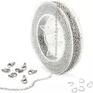 알렉스크래프트 33피트 5mm 스테인리스 스틸 케이블 체인 롤 20 걸쇠와 50 점프 링으로 보석 제작을 위한